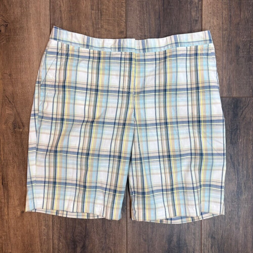 Izod Ladies Performx Plaid Golf Shorts Size 16 Blue Chino Stretch Athletic